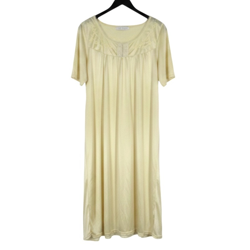 LATI FISHION Ivory SILKY NYLON Floral Embroidered LACE TRIM Lounge Nightgown XL